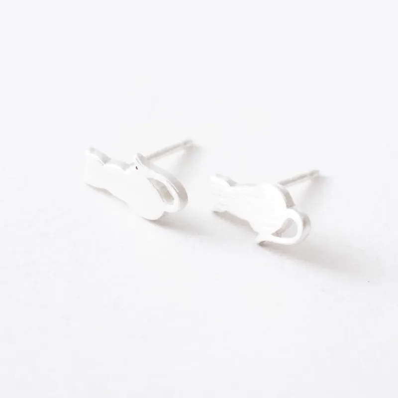Brushed Silver Sitting Cat Studs sold by Silver Lotus