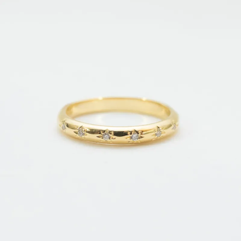 Gold Vermeil Star Set CZ Rounded Thin Band sold by Silver Lotus