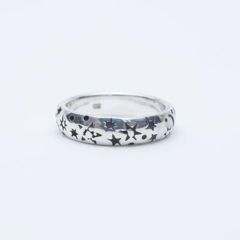 Silver Stamped Star & Moon Band sold by Silver Lotus