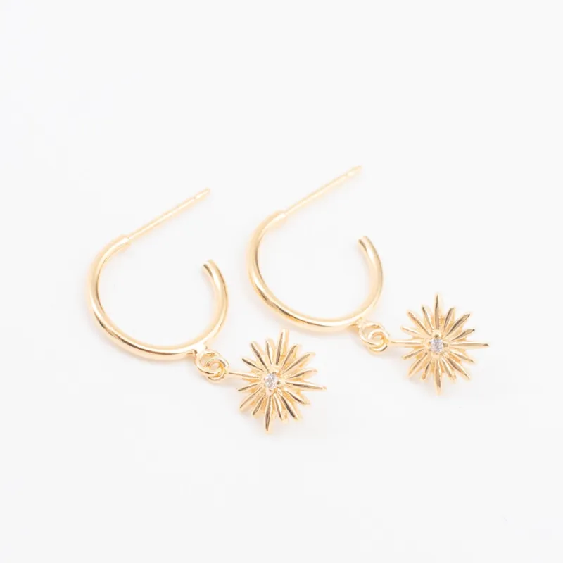 Gold Vermeil Hanging Starburst Hoops sold by Silver Lotus