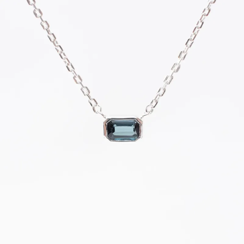Silver Octagon Shaped Blue Topaz Necklace sold by Silver Lotus