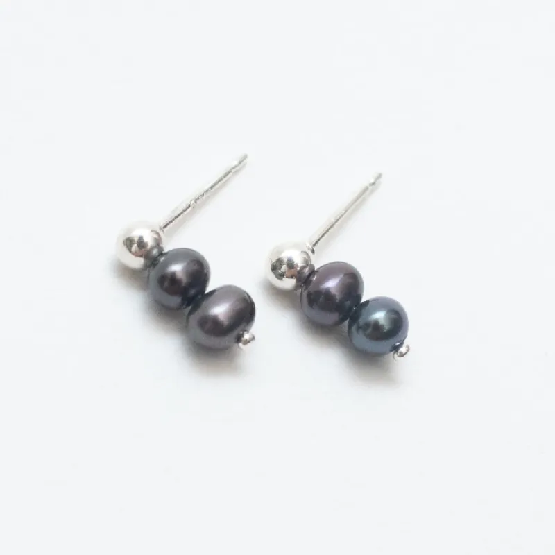 Silver Triple Grey Pearl Studs sold by Silver Lotus