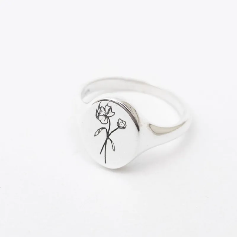 April Birth Flower Signet Ring sold by Silver Lotus