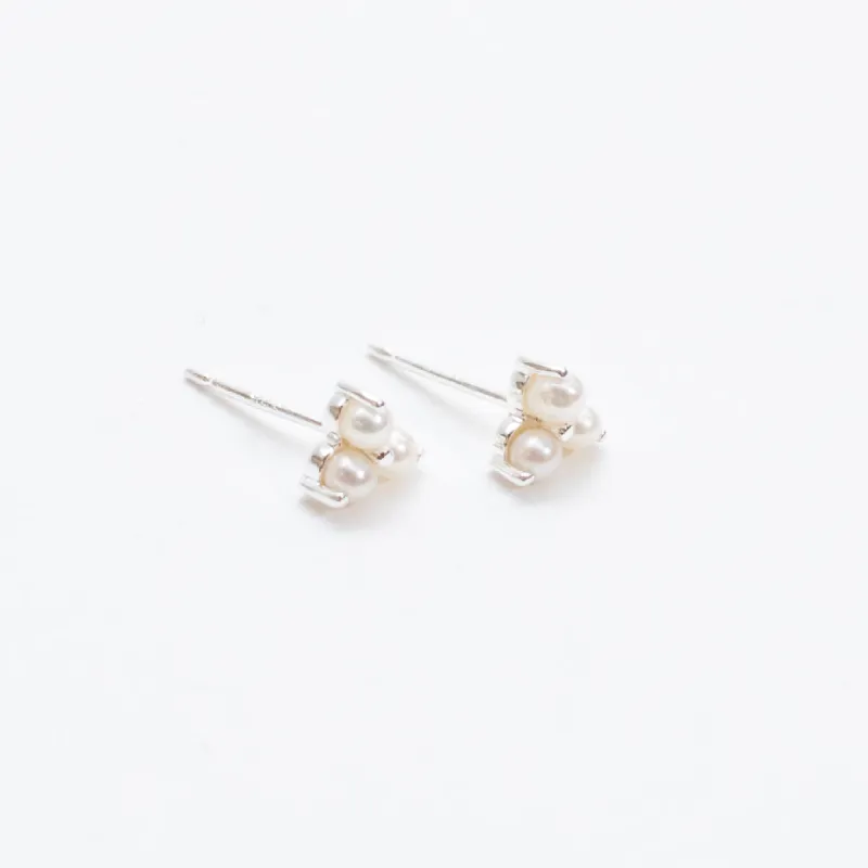 Silver Three Pearls Studs sold by Silver Lotus