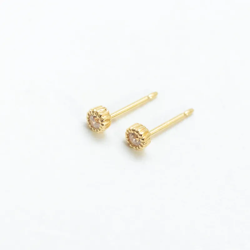 Tiny Gold Vermeil Milgrain CZ Studs sold by Silver Lotus