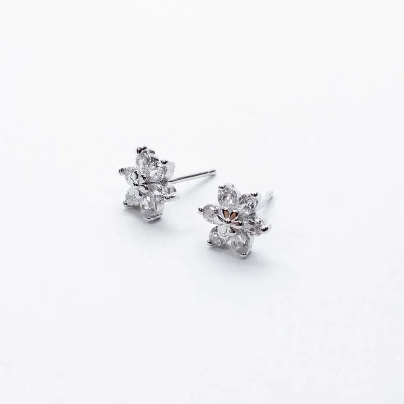 Flower Multi Crystal Silver Studs sold by Silver Lotus