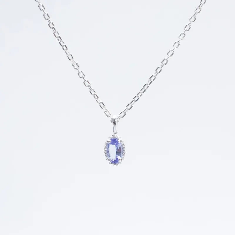 Silver Oval Milgrain Edge Tanzanite Necklace sold by Silver Lotus