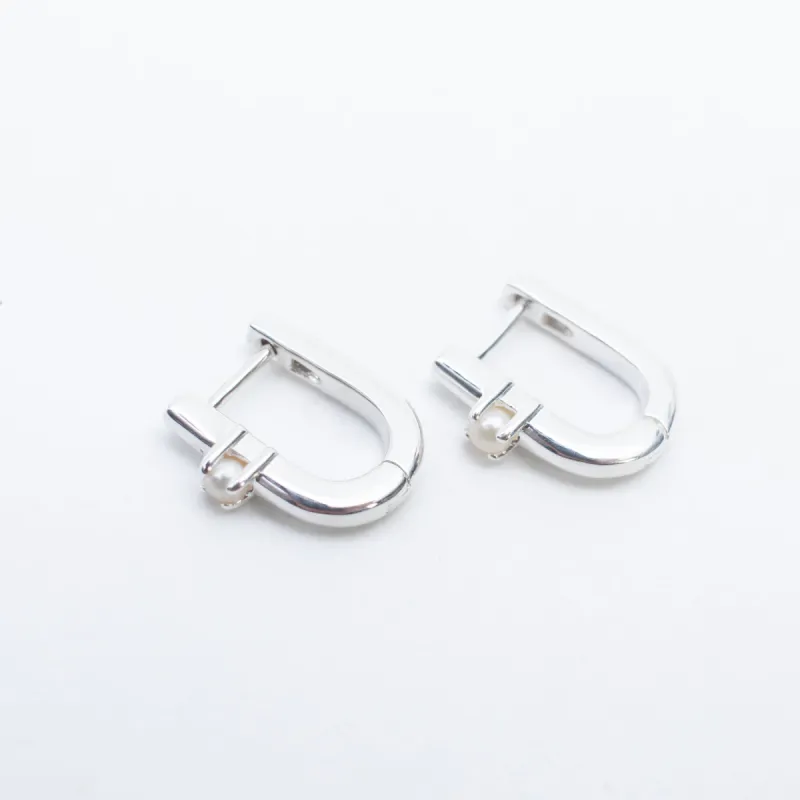 Silver U-Shaped Pearl Huggies sold by Silver Lotus