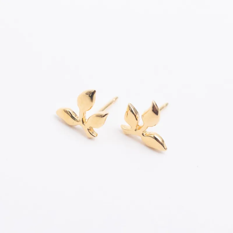 Gold Vermeil Three Leaf Studs sold by Silver Lotus