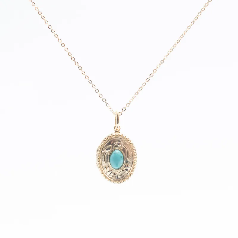 Gold Vermeil Oval Turquoise Locket sold by Silver Lotus
