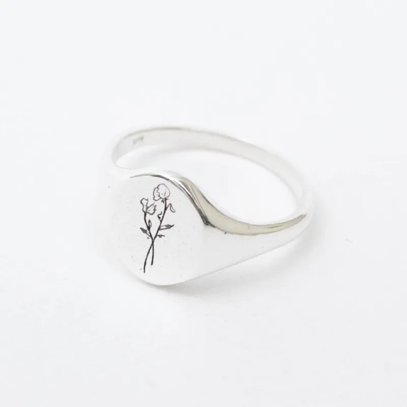 September Birth Flower Signet Ring sold by Silver Lotus