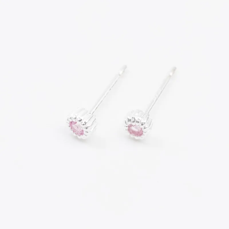 Tiny Silver Milgrain Pink Sapphire Studs sold by Silver Lotus