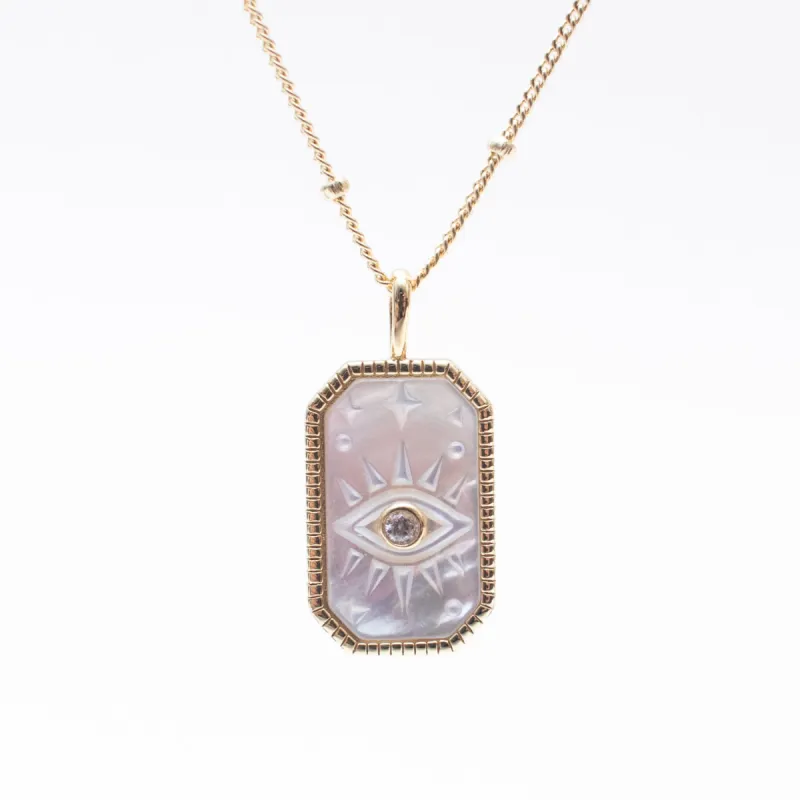 Gold Vermeil Evil Eye Mother of Pearl Necklace sold by Silver Lotus