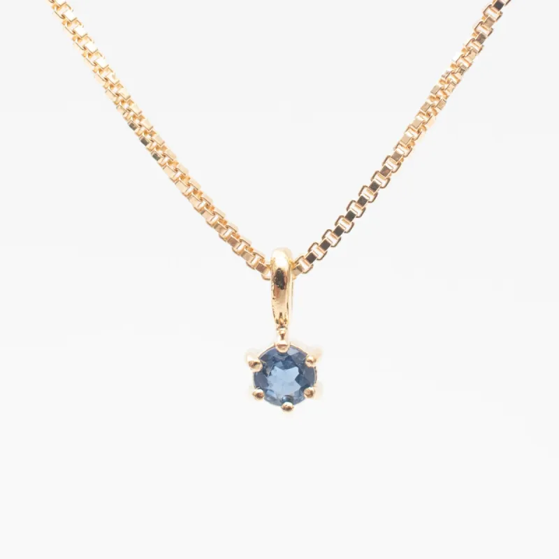 Gold Vermeil Round Claw Set Blue Sapphire Necklace sold by Silver Lotus