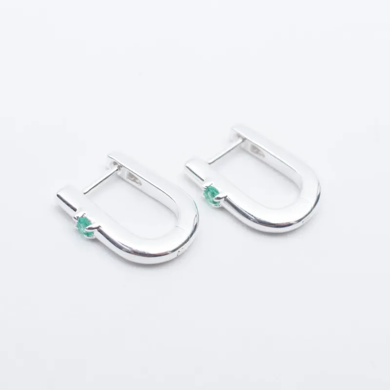 Silver U-Shaped Emerald Huggies sold by Silver Lotus