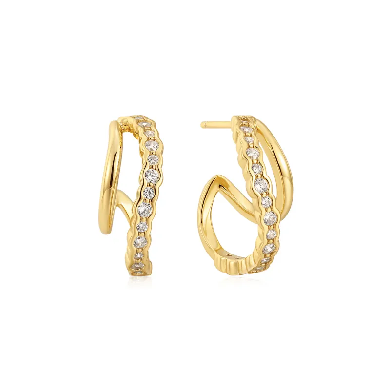 Gold Plated Wavy Double CZ Hoops sold by Silver Lotus