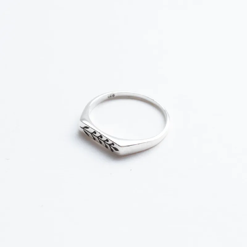 Stamped Silver Leaf Signet Style Ring sold by Silver Lotus