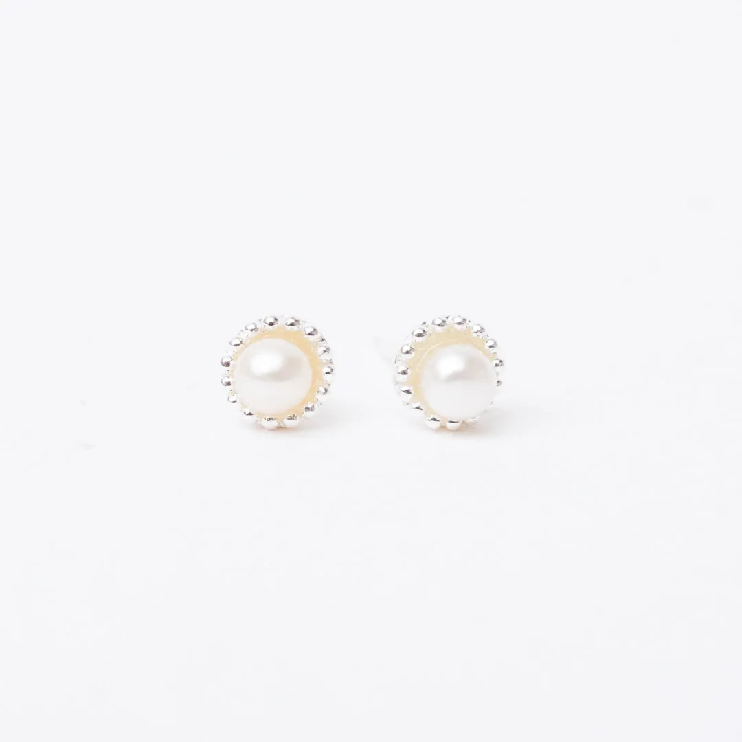 Silver Milgrain Edge Freshwater Pearl Studs sold by Silver Lotus product image thumbnail 3