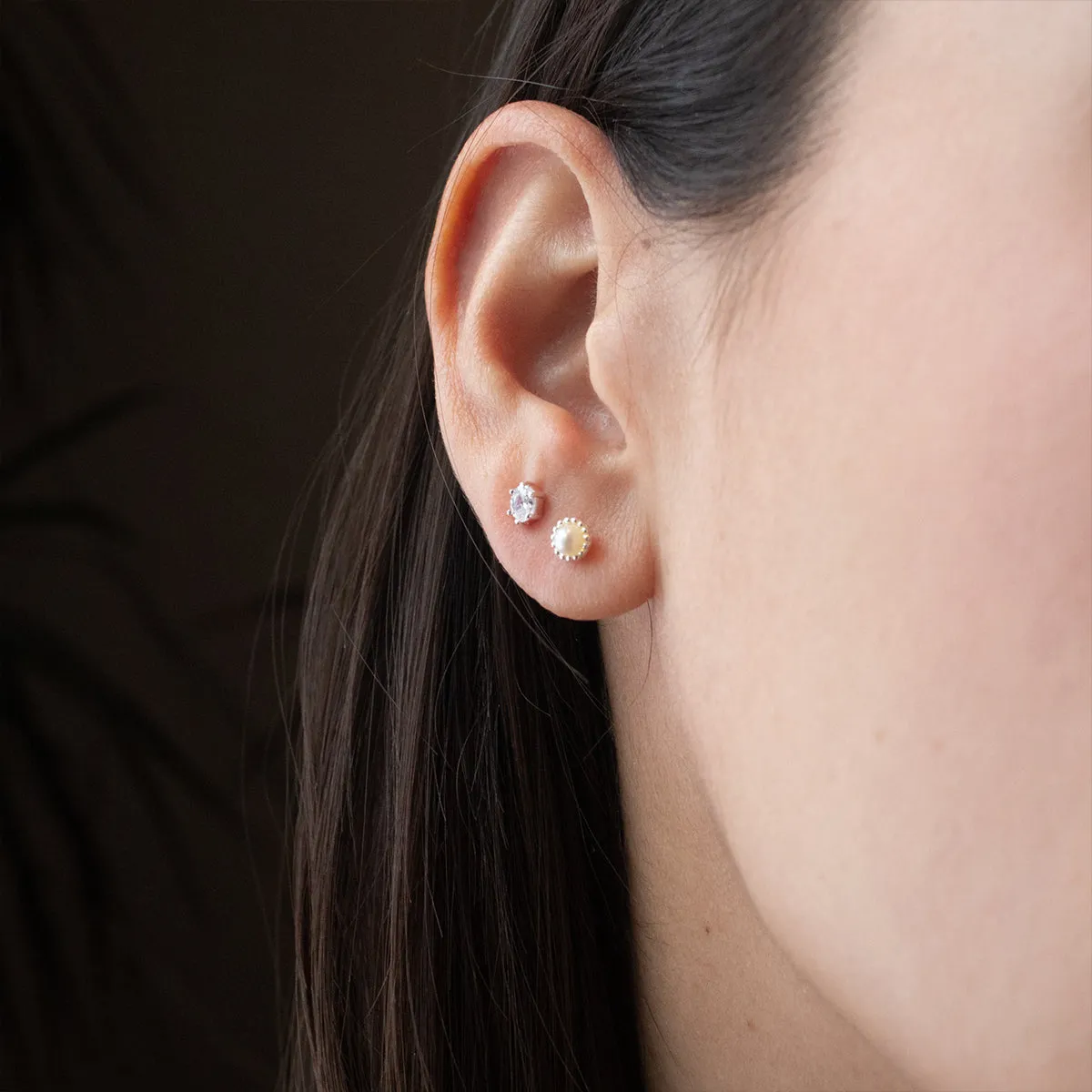 Silver Milgrain Edge Freshwater Pearl Studs sold by Silver Lotus product image thumbnail 2