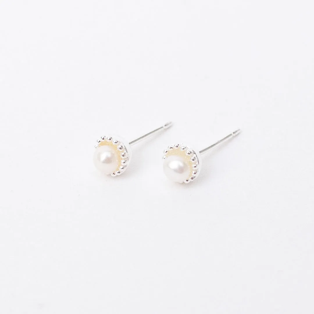 Silver Milgrain Edge Freshwater Pearl Studs sold by Silver Lotus