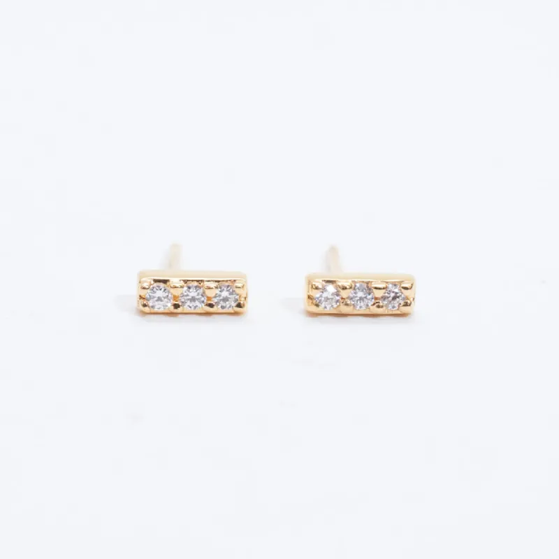 Tiny Gold Vermeil Pave CZ Bar Studs sold by Silver Lotus