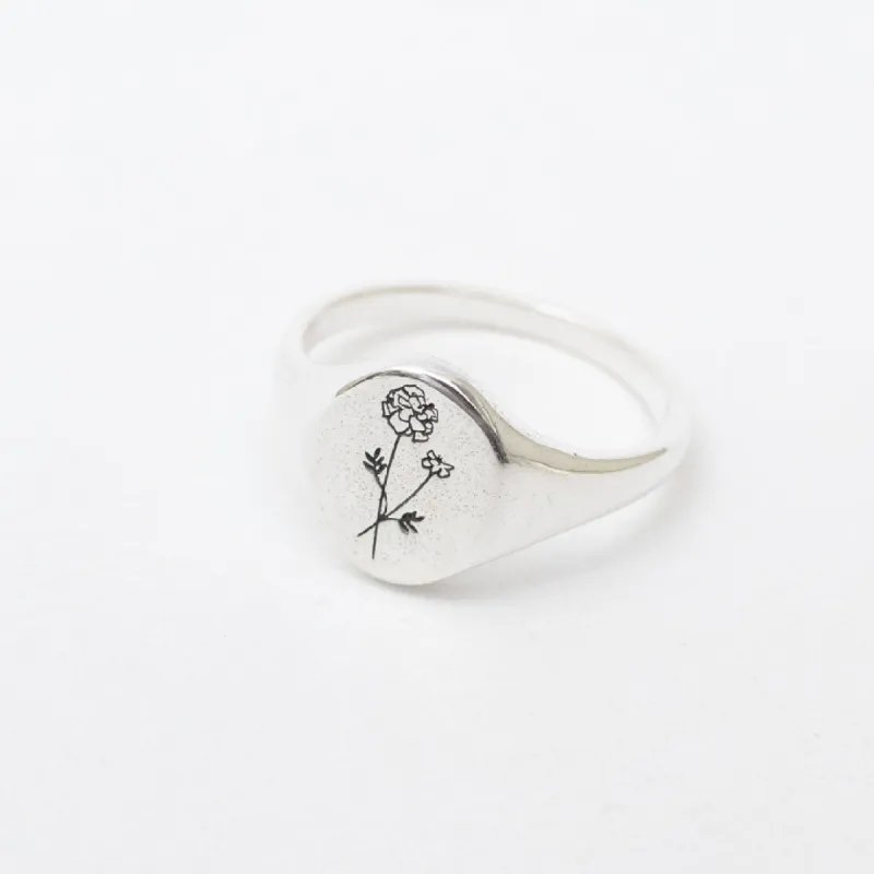 February Birth Flower Signet Ring sold by Silver Lotus