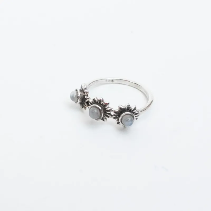Silver Three Flower Band with Moonstone sold by Silver Lotus