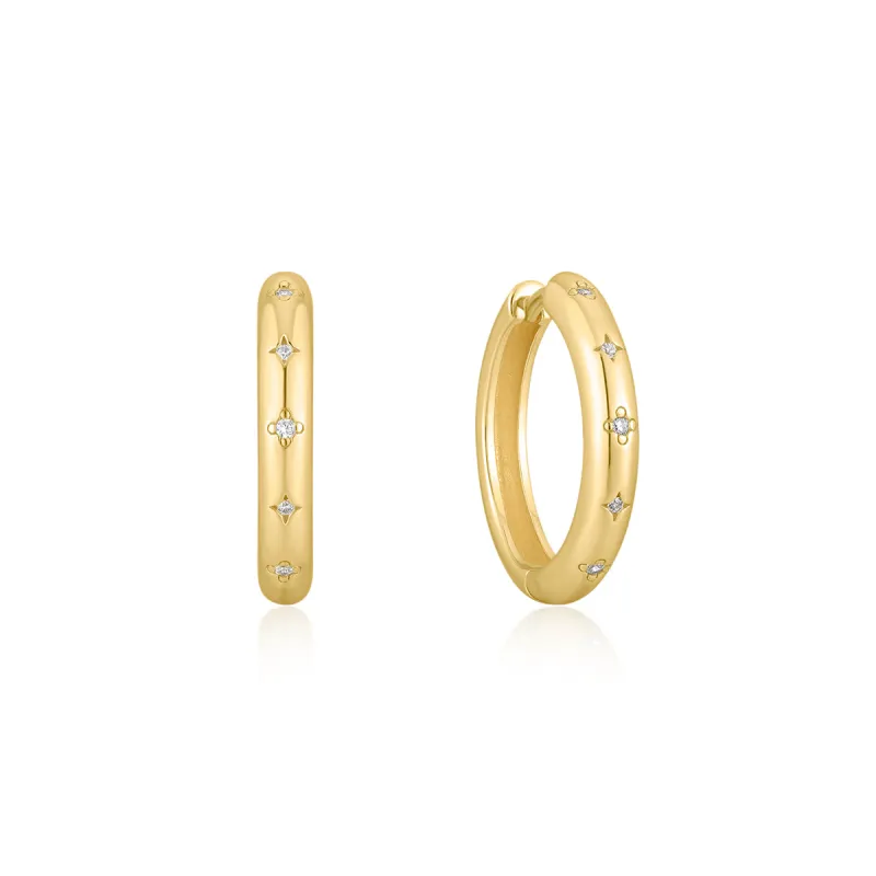 Gold Plated Medium CZ Studded Hoops sold by Silver Lotus