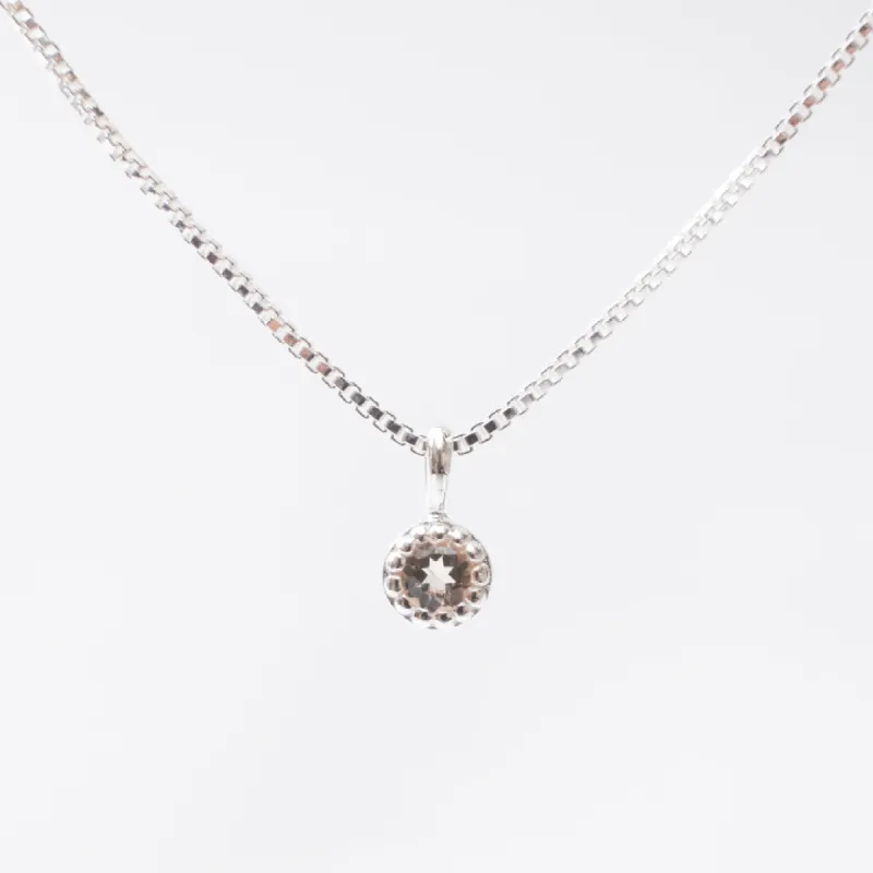 Silver Milgrain Edge Round Morganite Necklace made by Silver Lotus