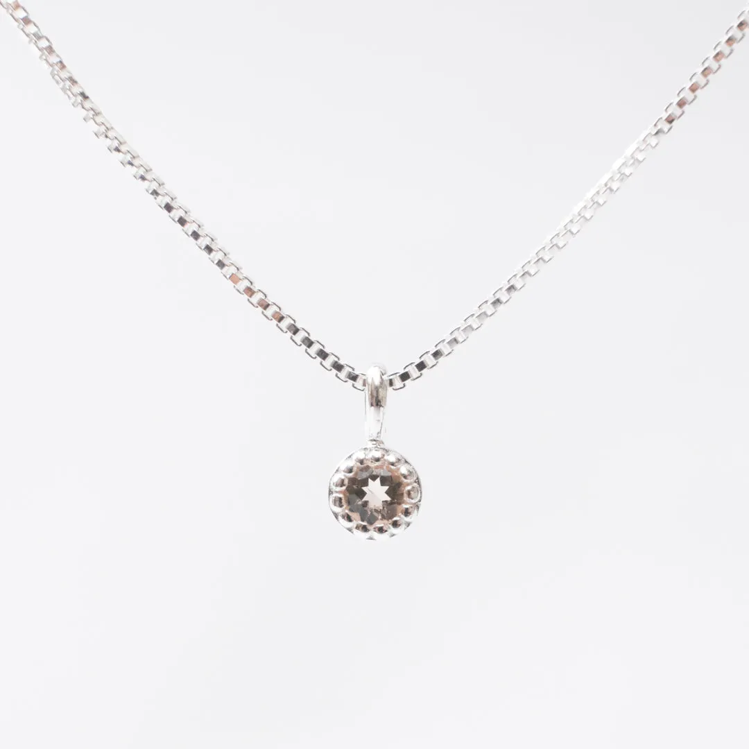 Silver Milgrain Edge Round Morganite Necklace sold by Silver Lotus