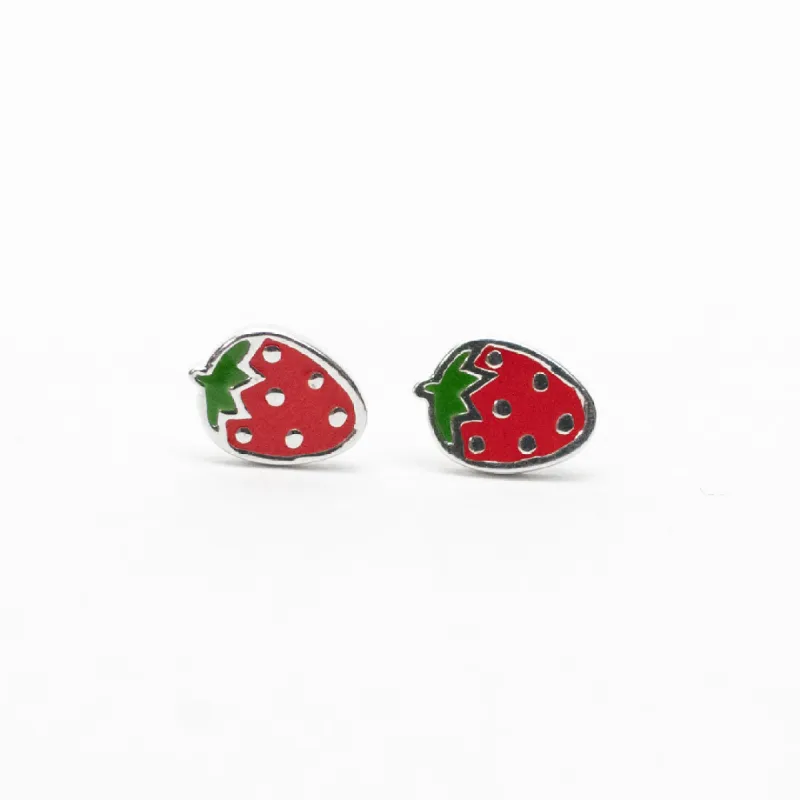 Silver Enamel Strawberry Studs sold by Silver Lotus