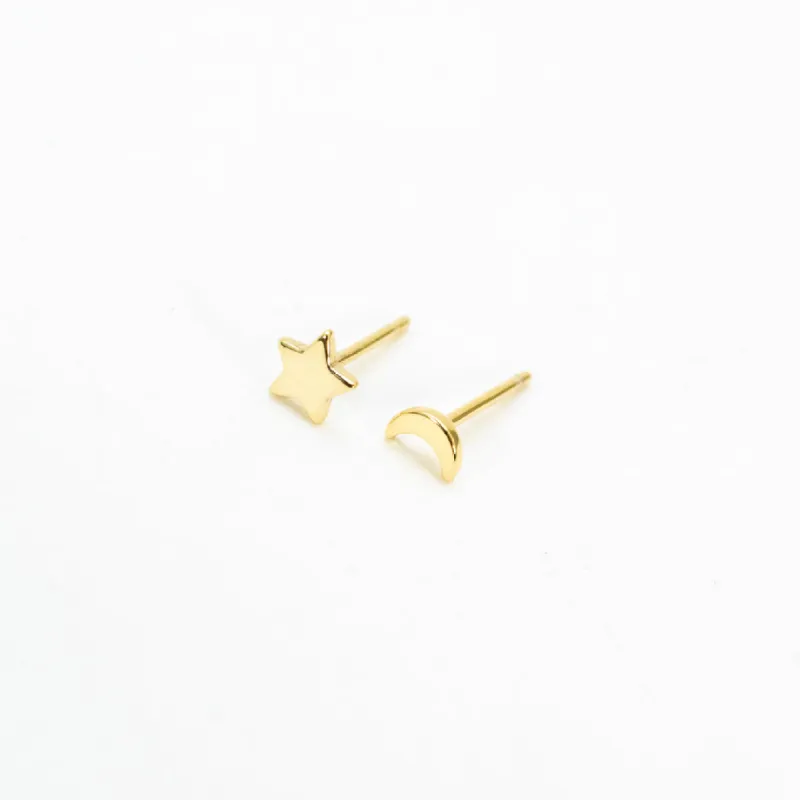 Petite Mismatched Moon & Star Studs sold by Silver Lotus