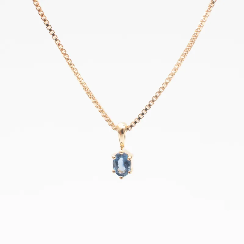Gold Vermeil Oval Claw Set Blue Sapphire Necklace sold by Silver Lotus
