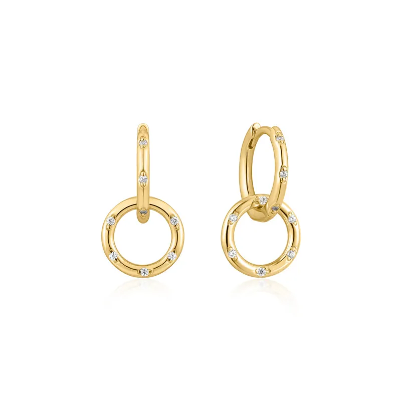 Gold Plated Crystal Huggie Hoops with Circle Drop sold by Silver Lotus