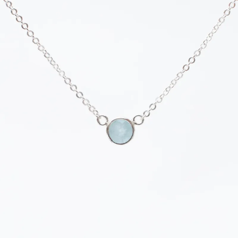 Silver Aquamarine Comini Circle Stone Necklace sold by Silver Lotus