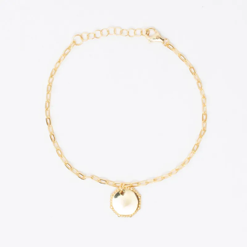 Gold Plated Bubble Framed Round Tag Bracelet sold by Silver Lotus