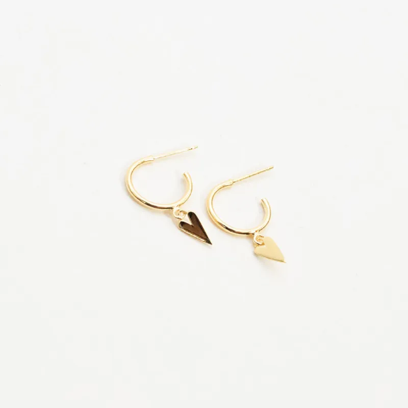 Gold Vermeil Long Heart Hoops sold by Silver Lotus