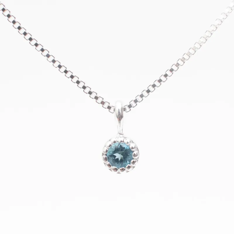 Silver Milgrain Edge Round London Blue Topaz Necklace sold by Silver Lotus