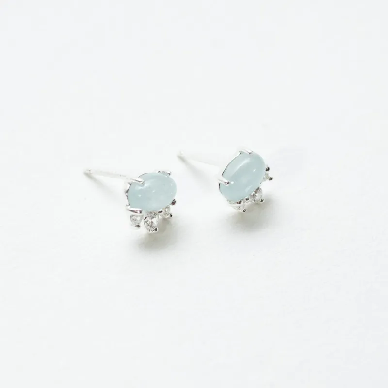 Oval Aquamarine & CZ Silver Studs sold by Silver Lotus