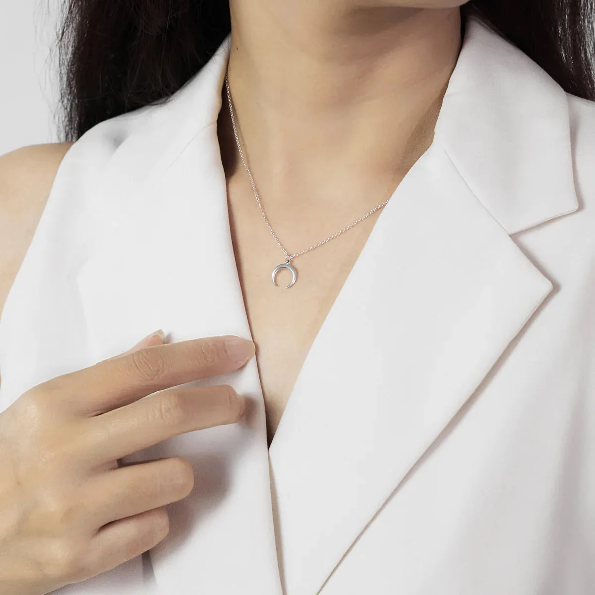 Small Silver Crescent Moon Necklace sold by Silver Lotus product image thumbnail 2