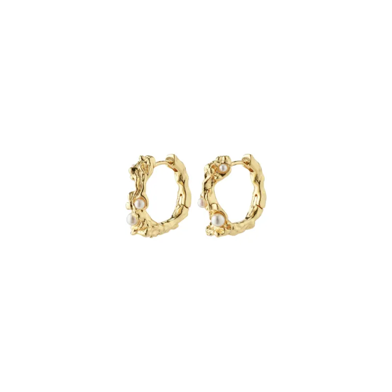 Raelynn Small Gold Plated Pearl Hoops sold by Silver Lotus