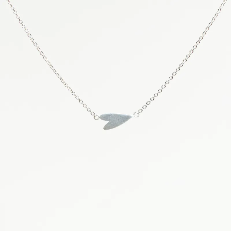 Brushed Silver Horizontal Heart Necklace sold by Silver Lotus