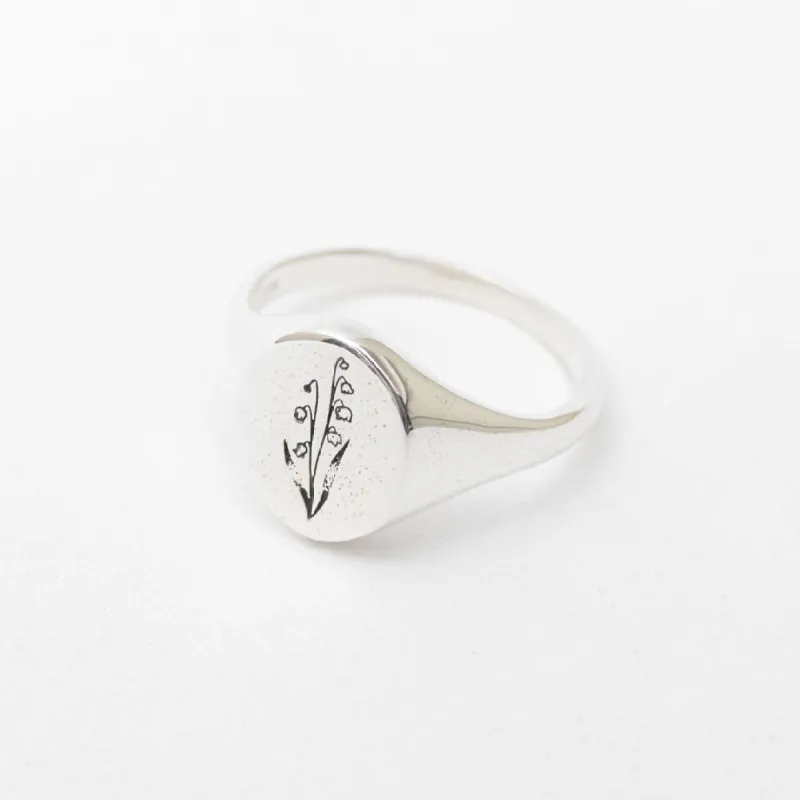 May Birth Flower Signet Ring sold by Silver Lotus