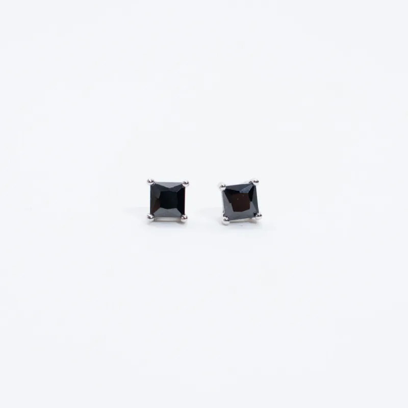 Silver Square Faceted Claw Set Onyx Studs sold by Silver Lotus