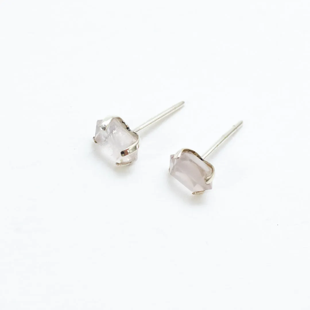 Silver Faceted Rose Quartz Studs sold by Silver Lotus