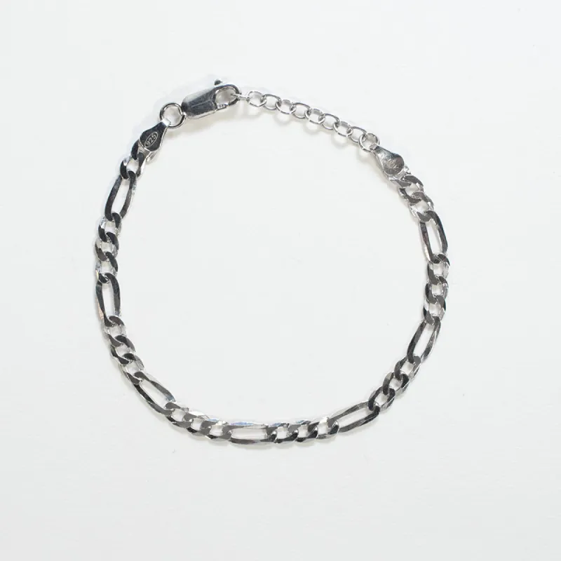 Silver Flat Figaro Chain Bracelet sold by Silver Lotus