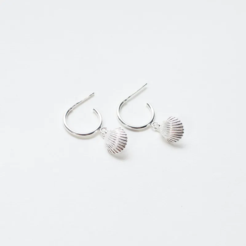 Silver Hanging Shell Hoops sold by Silver Lotus