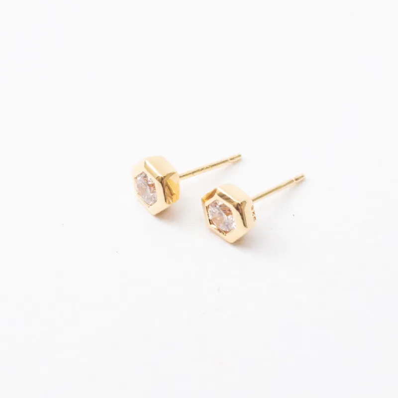 Gold Vermeil Hexagon Shaped Bezel Set Cubic Studs sold by Silver Lotus