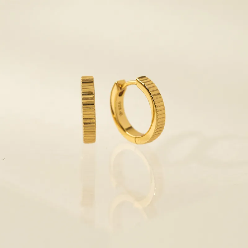 Gold Plated 15mm Fluted Huggie Hoop Earrings sold by Silver Lotus