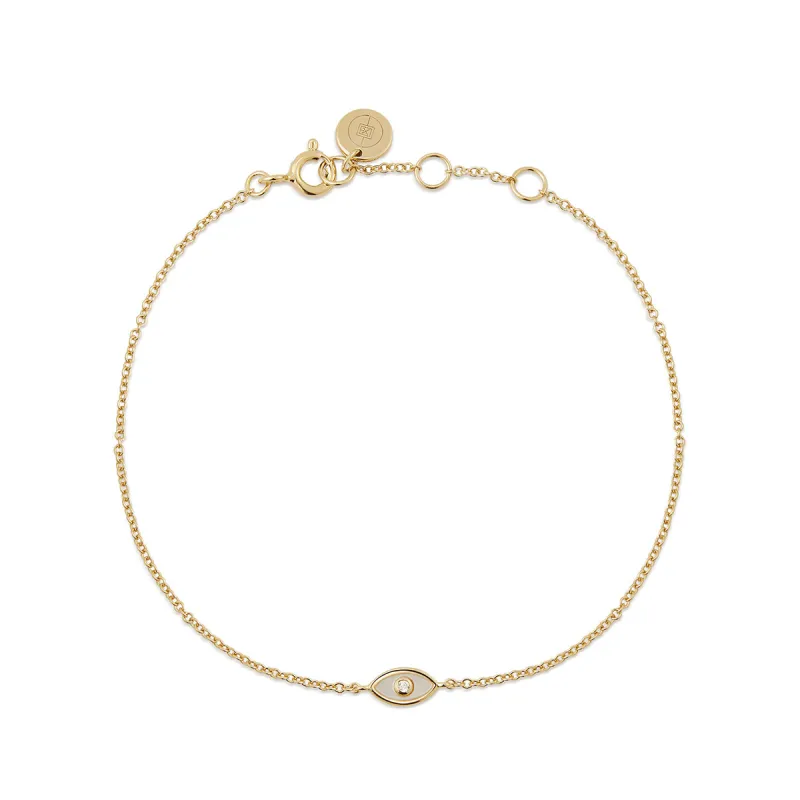 Gold Plated Micro Evil Eye Mother of Pearl Bracelet sold by Silver Lotus